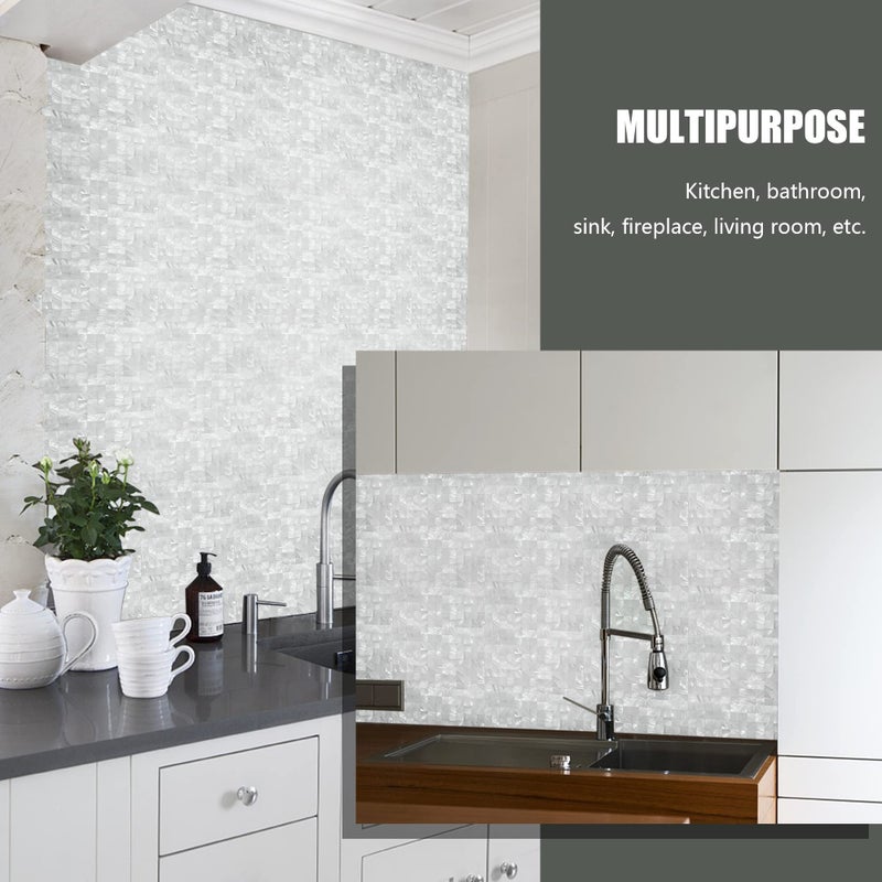 KASARO Peel and Stick Backsplash Shell Tiles, Mother of Pearl Mosaic Self Adhesive Tiles for Kitchen Wall Bathroom Bedroom Decor, White, 6-Sheet - Image 4